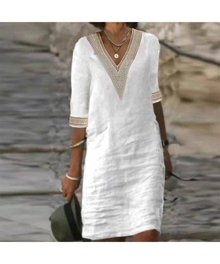 Summer Beach Party Dress Women Elegant V Neck Half Sleeve Loose Holiday Dresses For Women Midi Dress 2023 $40.14 - Dresses