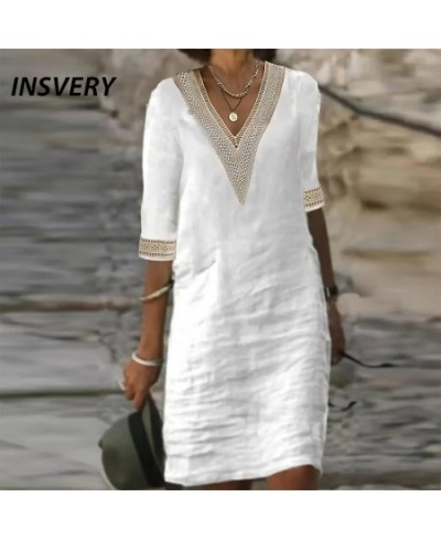 Summer Beach Party Dress Women Elegant V Neck Half Sleeve Loose Holiday Dresses For Women Midi Dress 2023 $40.14 - Dresses