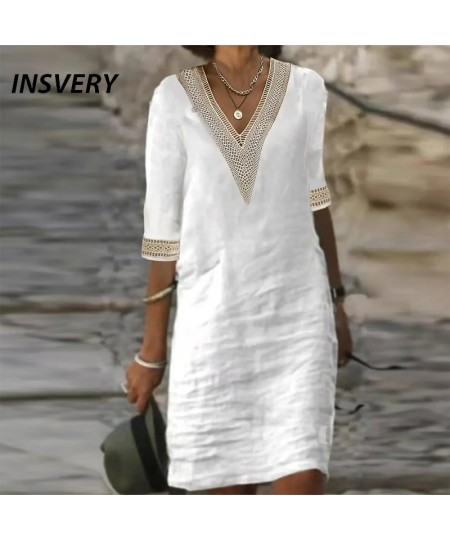 Summer Beach Party Dress Women Elegant V Neck Half Sleeve Loose Holiday Dresses For Women Midi Dress 2023 $40.14 - Dresses