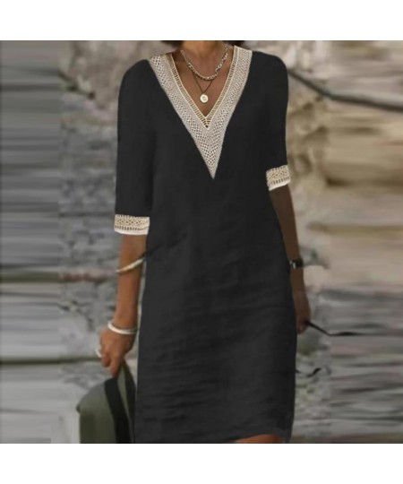 Summer Beach Party Dress Women Elegant V Neck Half Sleeve Loose Holiday Dresses For Women Midi Dress 2023 $40.14 - Dresses