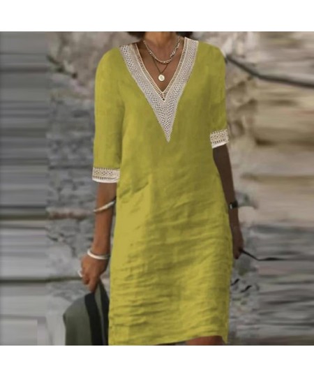 Summer Beach Party Dress Women Elegant V Neck Half Sleeve Loose Holiday Dresses For Women Midi Dress 2023 $40.14 - Dresses