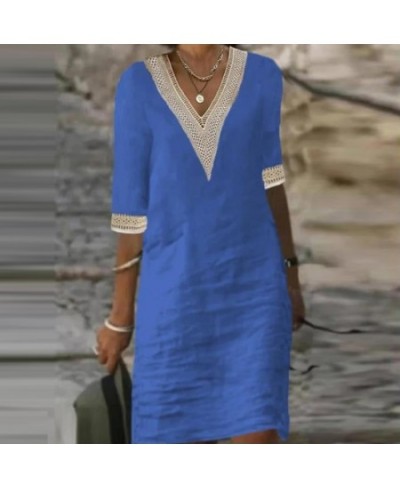 Summer Beach Party Dress Women Elegant V Neck Half Sleeve Loose Holiday Dresses For Women Midi Dress 2023 $40.14 - Dresses