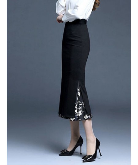 FairyShely 2022 Women Summer Mermaid Split Skirt Print Splice High Waist Skirts Knee Black Midi Office Lady Pencil Skirt $63....