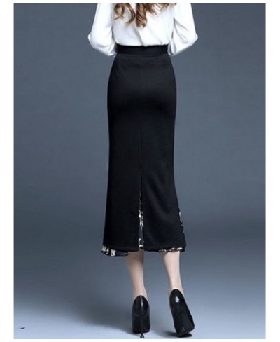 FairyShely 2022 Women Summer Mermaid Split Skirt Print Splice High Waist Skirts Knee Black Midi Office Lady Pencil Skirt $63....