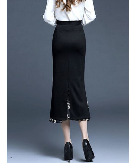 FairyShely 2022 Women Summer Mermaid Split Skirt Print Splice High Waist Skirts Knee Black Midi Office Lady Pencil Skirt $63....