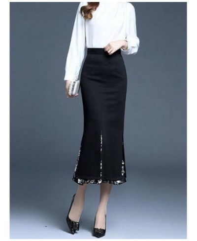 FairyShely 2022 Women Summer Mermaid Split Skirt Print Splice High Waist Skirts Knee Black Midi Office Lady Pencil Skirt $63....