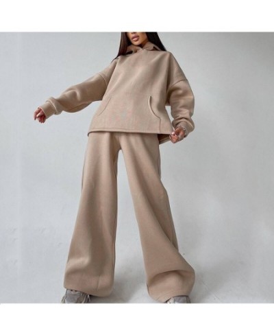 Women Elegant Solid Color Fleece Two Piece Sets Oversized Warm Hoodies and Long Pant Sports Suit Autumn Winter Tracksuit 2023...