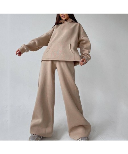 Women Elegant Solid Color Fleece Two Piece Sets Oversized Warm Hoodies and Long Pant Sports Suit Autumn Winter Tracksuit 2023...