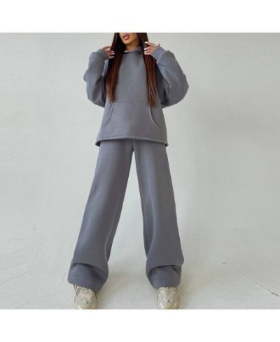 Women Elegant Solid Color Fleece Two Piece Sets Oversized Warm Hoodies and Long Pant Sports Suit Autumn Winter Tracksuit 2023...