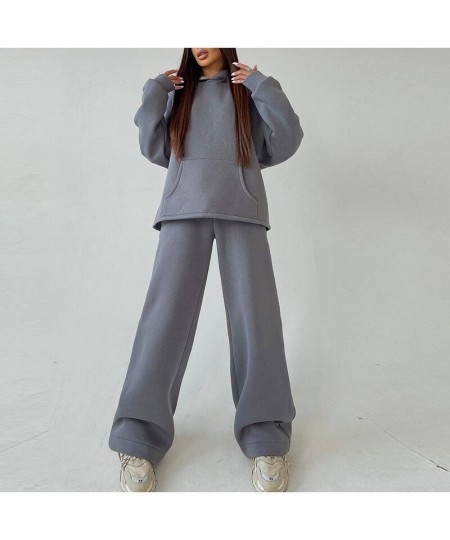 Women Elegant Solid Color Fleece Two Piece Sets Oversized Warm Hoodies and Long Pant Sports Suit Autumn Winter Tracksuit 2023...