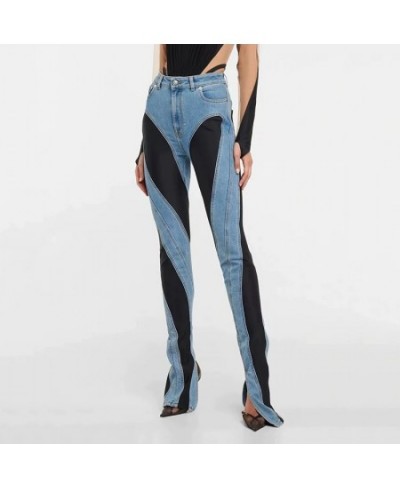 Sexy high waist skinny jeans 2023 summer new fashion personality collision color splicing pants y2kWomen's pants $97.45 - Jeans