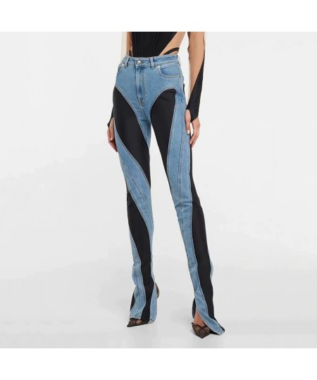 Sexy high waist skinny jeans 2023 summer new fashion personality collision color splicing pants y2kWomen's pants $97.45 - Jeans