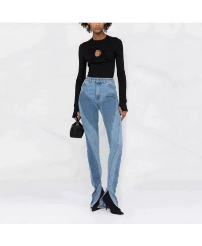 Sexy high waist skinny jeans 2023 summer new fashion personality collision color splicing pants y2kWomen's pants $97.45 - Jeans