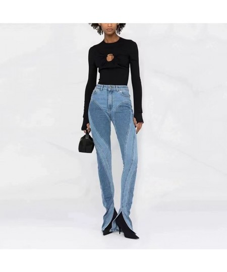 Sexy high waist skinny jeans 2023 summer new fashion personality collision color splicing pants y2kWomen's pants $97.45 - Jeans