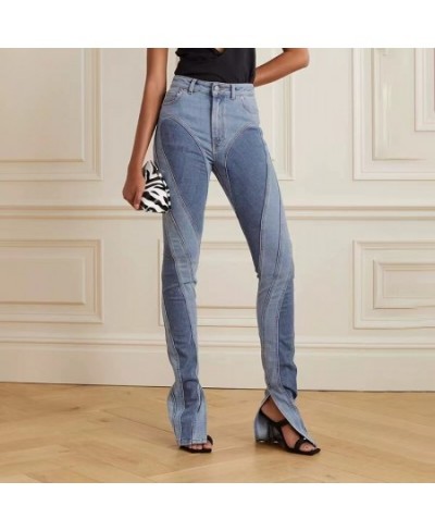 Sexy high waist skinny jeans 2023 summer new fashion personality collision color splicing pants y2kWomen's pants $97.45 - Jeans