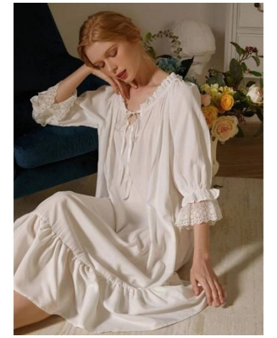 Frill Trim Tie Neck Contrast Lace Nightdress $50.96 - Underwear