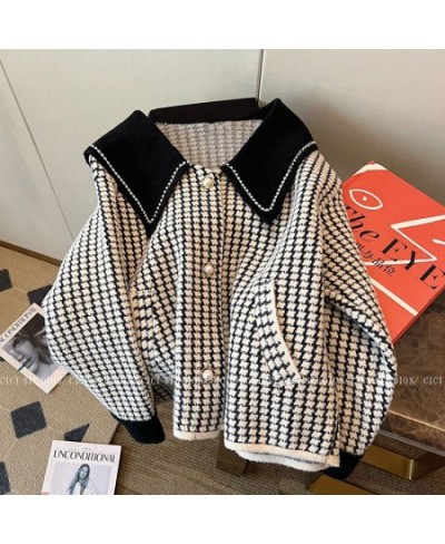 Temperament Jackets Women Sweet Sailor Collar Plaid Loose Outwear 2023 Ropa Mujer Korean Fashion Diamond Vintage Coat Y2k Top...