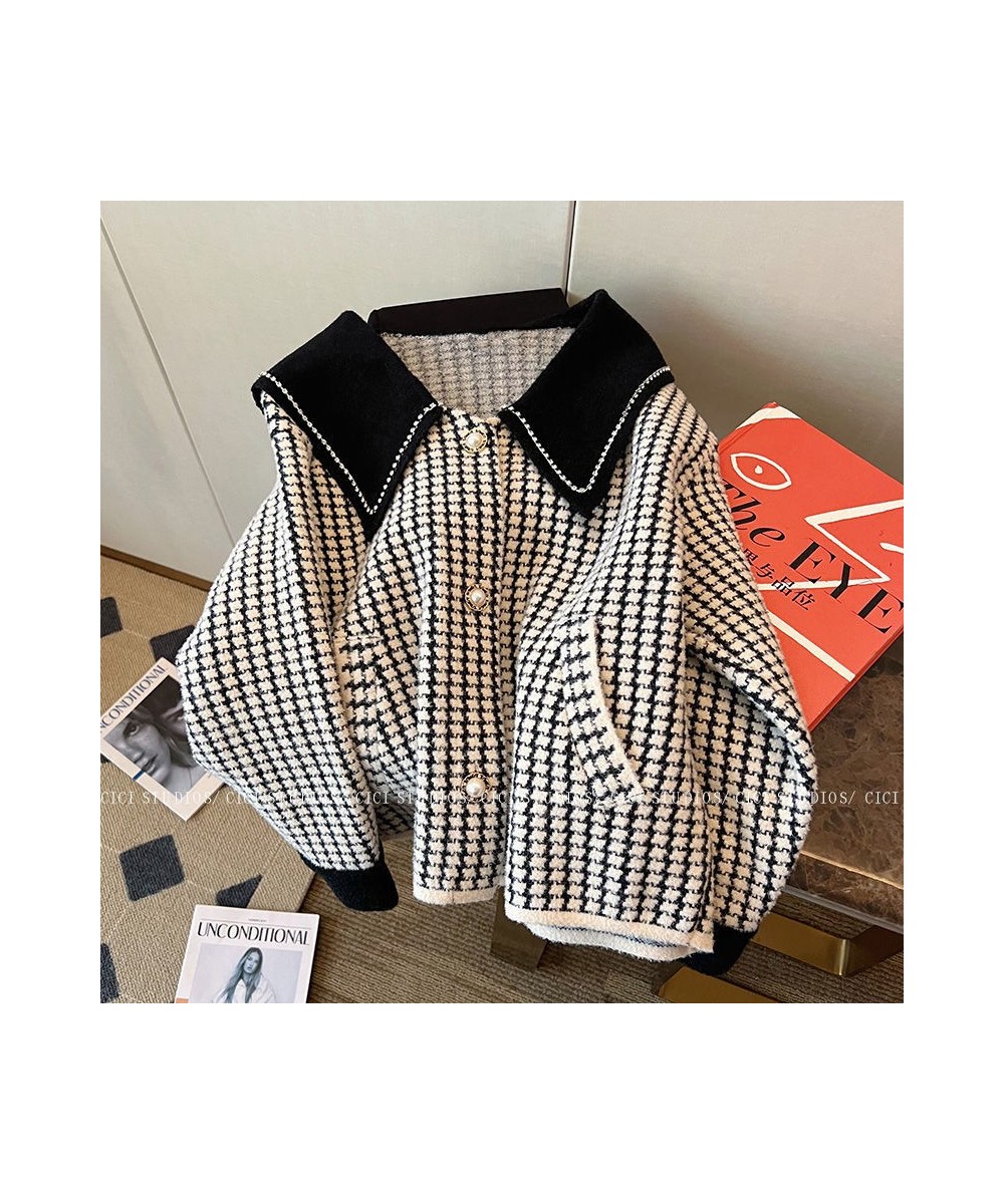 Temperament Jackets Women Sweet Sailor Collar Plaid Loose Outwear 2023 Ropa Mujer Korean Fashion Diamond Vintage Coat Y2k Top...