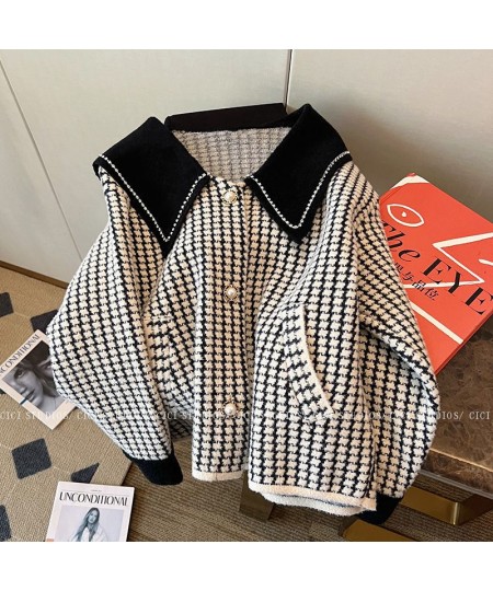 Temperament Jackets Women Sweet Sailor Collar Plaid Loose Outwear 2023 Ropa Mujer Korean Fashion Diamond Vintage Coat Y2k Top...