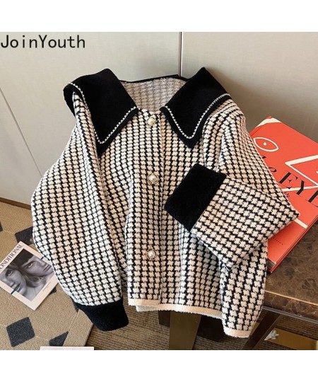 Temperament Jackets Women Sweet Sailor Collar Plaid Loose Outwear 2023 Ropa Mujer Korean Fashion Diamond Vintage Coat Y2k Top...