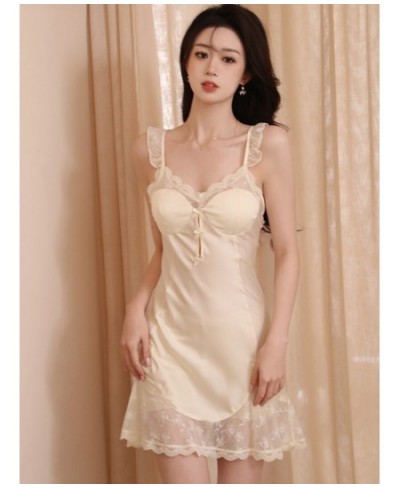 Women Spring Silk Lace Robe Spaghetti Strap Nightdress Pajamas Two Piece Suit Summer Sexy Lingerie Victorian Nightgowns $68.6...