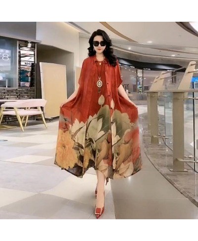 Oversize 5XL Dresses Female Two-Piece Suit 2023 New Spring Summer Dress Female Fashion Elegant Loose Print Mother Suit Dresse...