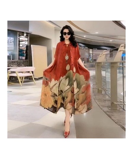 Oversize 5XL Dresses Female Two-Piece Suit 2023 New Spring Summer Dress Female Fashion Elegant Loose Print Mother Suit Dresse...