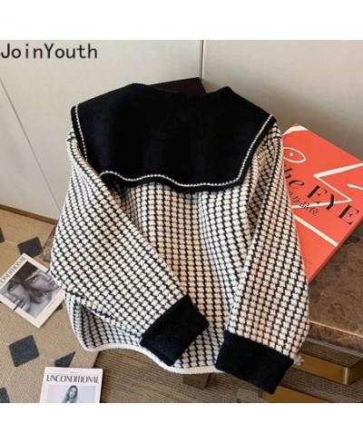 Temperament Jackets Women Sweet Sailor Collar Plaid Loose Outwear 2023 Ropa Mujer Korean Fashion Diamond Vintage Coat Y2k Top...