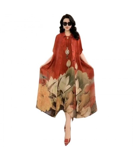 Oversize 5XL Dresses Female Two-Piece Suit 2023 New Spring Summer Dress Female Fashion Elegant Loose Print Mother Suit Dresse...