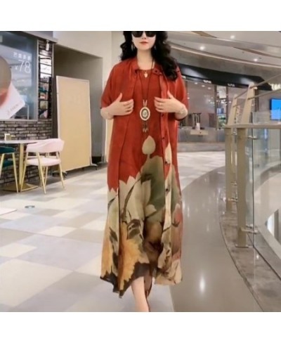 Oversize 5XL Dresses Female Two-Piece Suit 2023 New Spring Summer Dress Female Fashion Elegant Loose Print Mother Suit Dresse...