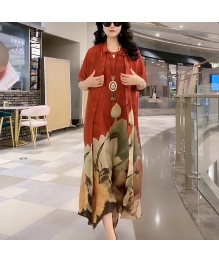 Oversize 5XL Dresses Female Two-Piece Suit 2023 New Spring Summer Dress Female Fashion Elegant Loose Print Mother Suit Dresse...