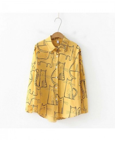 2023 Cartoon Cat Print Button Up Blouse Long Sleeve Turn Down Collar Shirt Sweet Girls Loose Plus Size Top T93905F $32.60 - B...