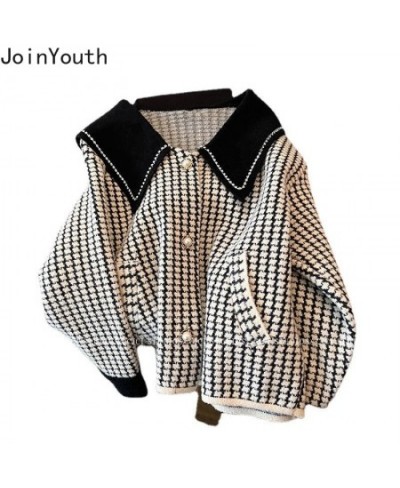 Temperament Jackets Women Sweet Sailor Collar Plaid Loose Outwear 2023 Ropa Mujer Korean Fashion Diamond Vintage Coat Y2k Top...