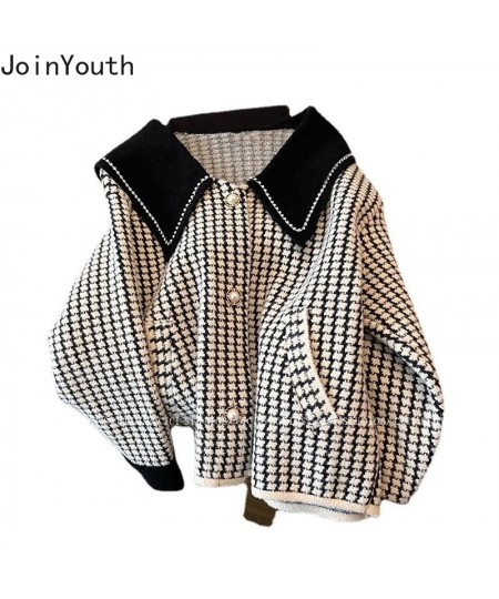 Temperament Jackets Women Sweet Sailor Collar Plaid Loose Outwear 2023 Ropa Mujer Korean Fashion Diamond Vintage Coat Y2k Top...