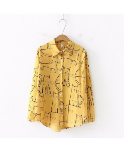 2023 Cartoon Cat Print Button Up Blouse Long Sleeve Turn Down Collar Shirt Sweet Girls Loose Plus Size Top T93905F $32.60 - B...