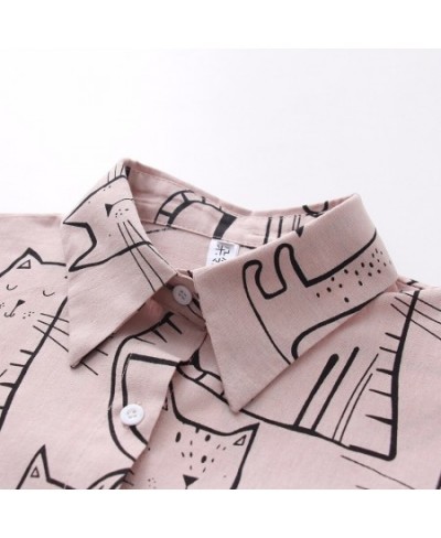 2023 Cartoon Cat Print Button Up Blouse Long Sleeve Turn Down Collar Shirt Sweet Girls Loose Plus Size Top T93905F $32.60 - B...