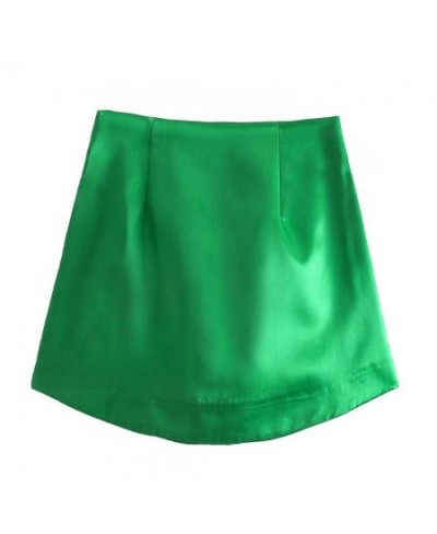 Slim Chic Elegant Women Mini Skirts Green Satin High Street Solid Side Zipper Sexy Bodycon Skirt Faldas Mujer $27.05 - Bottoms