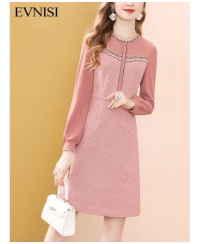 Fashion Pink Long Sleeve Dress Winter High Waist Tweed French Women Party A-Line Dresses Knee Length Holiday Vestidos $55.46 ...