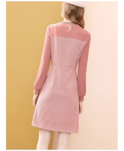 Fashion Pink Long Sleeve Dress Winter High Waist Tweed French Women Party A-Line Dresses Knee Length Holiday Vestidos $55.46 ...