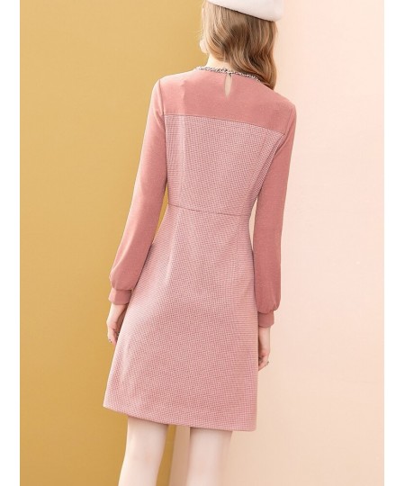 Fashion Pink Long Sleeve Dress Winter High Waist Tweed French Women Party A-Line Dresses Knee Length Holiday Vestidos $55.46 ...