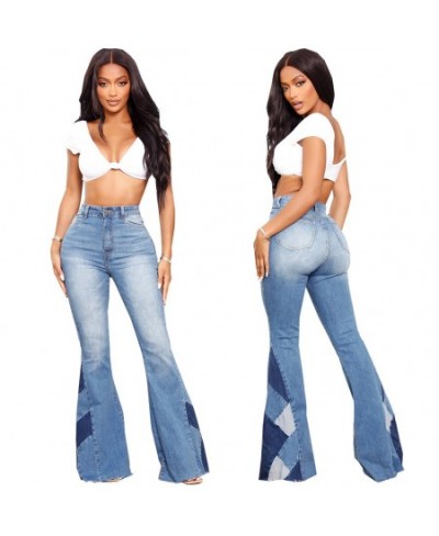 2023 Woman Fashion Solid Flare Pants Sexy Patchwork Zipper Fly High Casual Woman Jeans $57.56 - Jeans