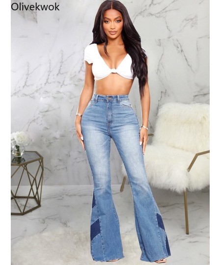 2023 Woman Fashion Solid Flare Pants Sexy Patchwork Zipper Fly High Casual Woman Jeans $57.56 - Jeans