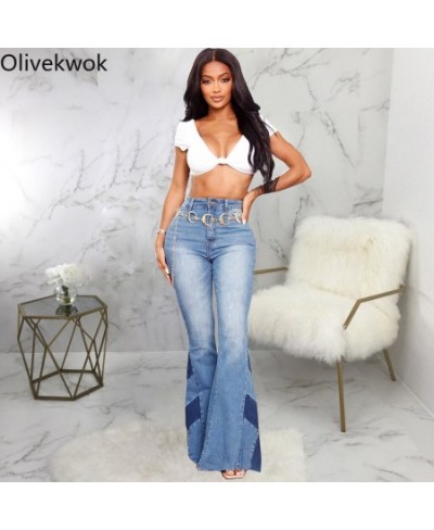 2023 Woman Fashion Solid Flare Pants Sexy Patchwork Zipper Fly High Casual Woman Jeans $57.56 - Jeans