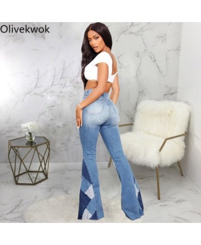 2023 Woman Fashion Solid Flare Pants Sexy Patchwork Zipper Fly High Casual Woman Jeans $57.56 - Jeans