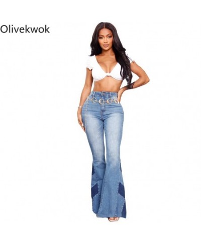 2023 Woman Fashion Solid Flare Pants Sexy Patchwork Zipper Fly High Casual Woman Jeans $57.56 - Jeans