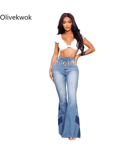 2023 Woman Fashion Solid Flare Pants Sexy Patchwork Zipper Fly High Casual Woman Jeans $57.56 - Jeans