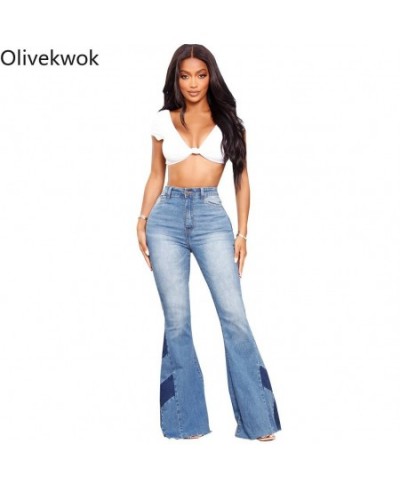 2023 Woman Fashion Solid Flare Pants Sexy Patchwork Zipper Fly High Casual Woman Jeans $57.56 - Jeans