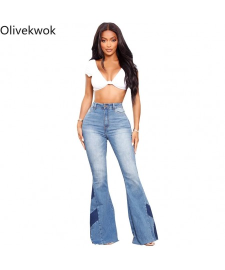 2023 Woman Fashion Solid Flare Pants Sexy Patchwork Zipper Fly High Casual Woman Jeans $57.56 - Jeans