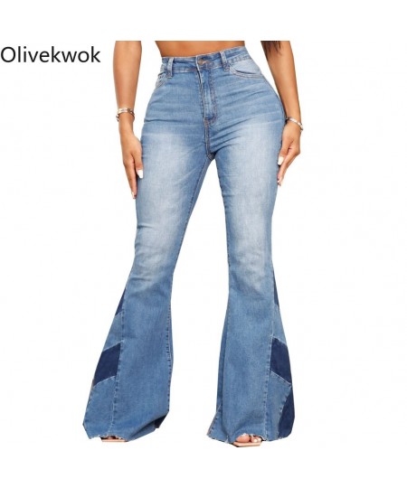 2023 Woman Fashion Solid Flare Pants Sexy Patchwork Zipper Fly High Casual Woman Jeans $57.56 - Jeans