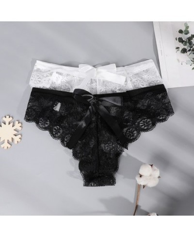 Women Sexy Thong Panties Female Lace Transparent Hollow Bow Underwear G String Underpanties S-3xl Plus Size $14.09 - Underwear